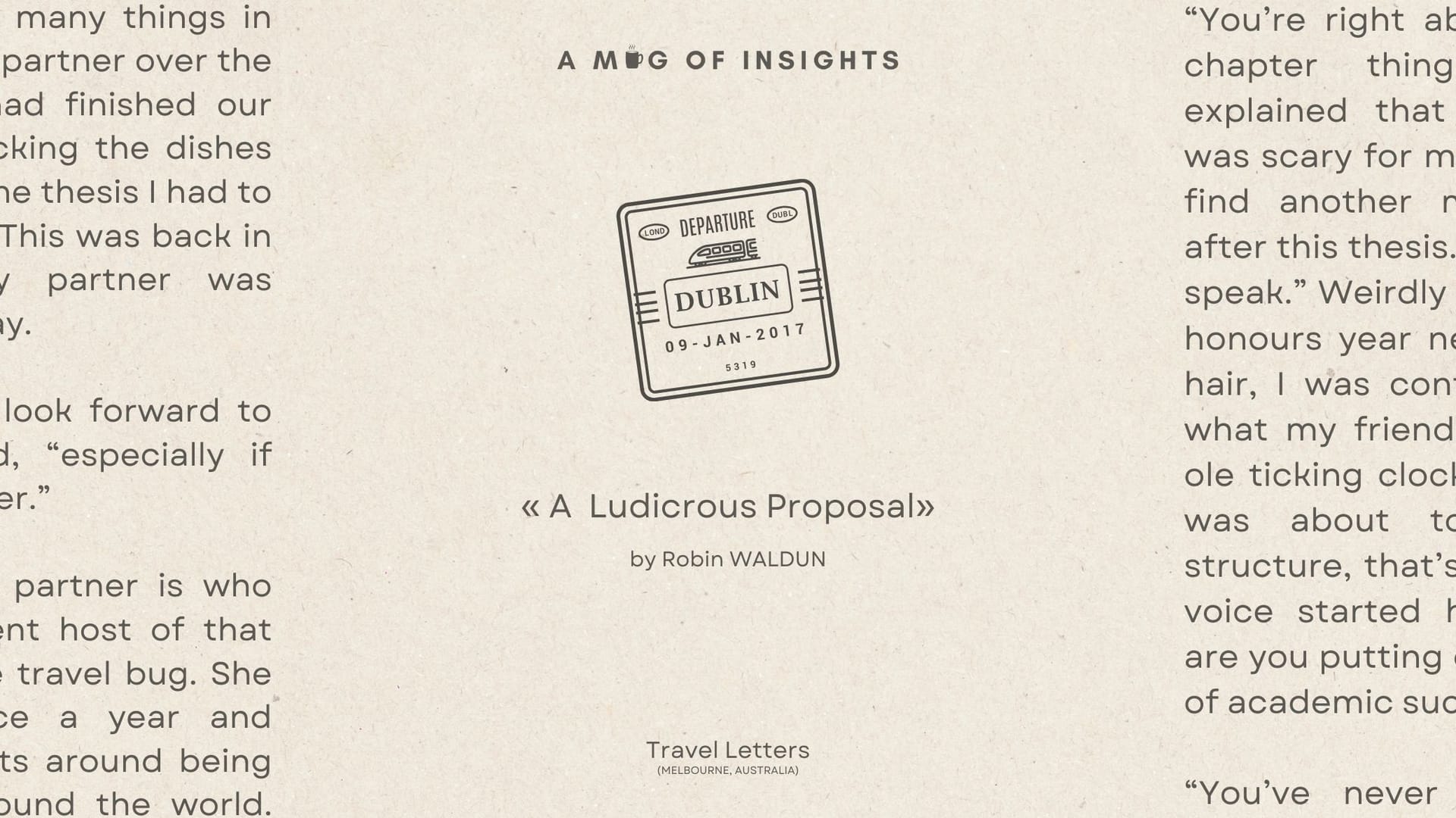 A Ludicrous Proposal - Let's Spend Bloomsday In Dublin!